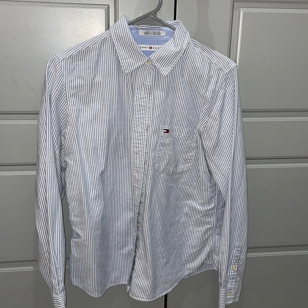 100% Cotton Tommy Hilfiger Striped Blue button up shirt